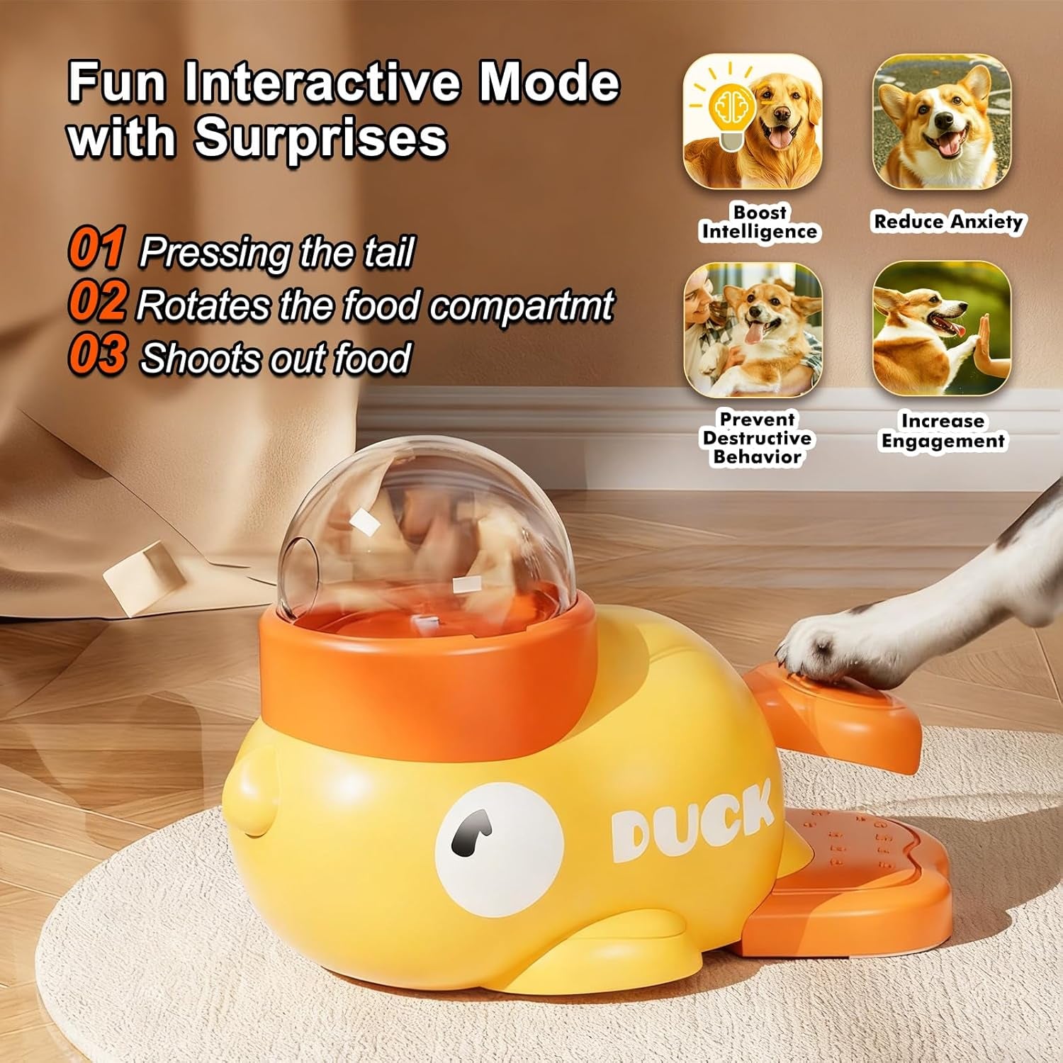 Duck Dog Treat Dispenser Toy, Interactive Slow Feeder Puzzle Toy