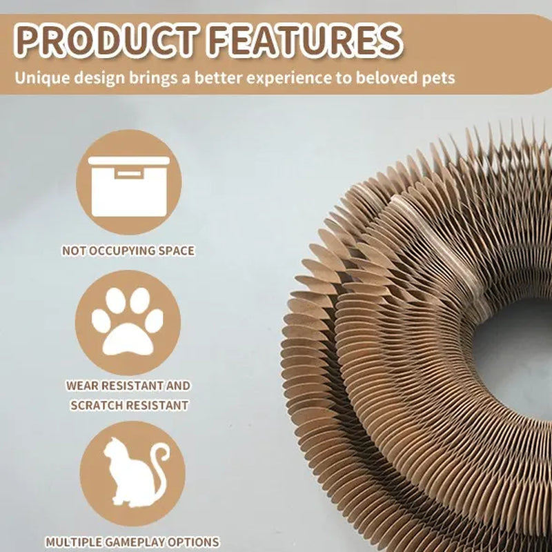 Furfitfun Kitty Kurlz,Foldable Scratcher Toy, Magic Organ Cat Scratching Board Toy with Balls Bells,Made of Recyclable Corrugated Cardboard,Interactive Mental Physical Exercise Toys for Indoor Cats
