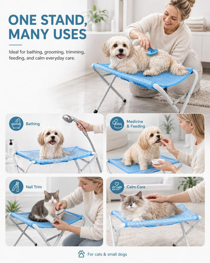 Foldable Pet Bathing Stand, Dog Grooming Hammock with Quick-Dry Mesh, 44 Lb