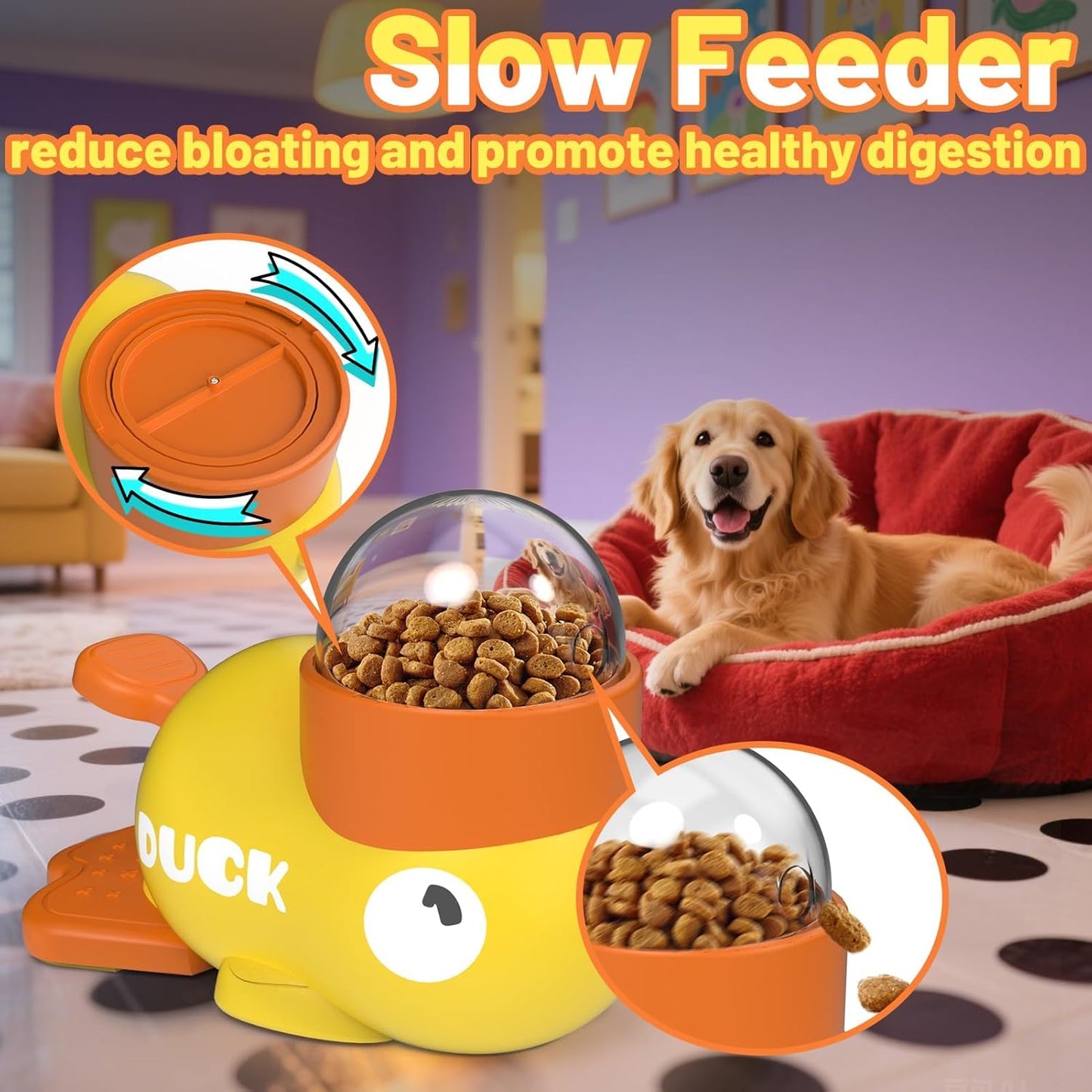 Duck Dog Treat Dispenser Toy, Interactive Slow Feeder Puzzle Toy