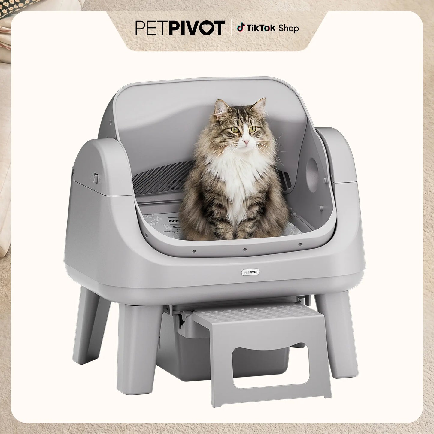 Petpivot Autoscooper 12 Lite Open-Top Automatic Self-Cleaning Cat Litter Box, Easy-Entry Front Step, Triple Safety Protection, No App Required,Back to School