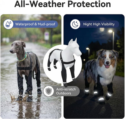 Dog Boots with Adjustable Suspenders, Waterproof Anti-Slip Paw Protection for Small Middle Large Dogs Shoes Leggings Winter Snow Rain Hiking,Black, 4 Pack (L)