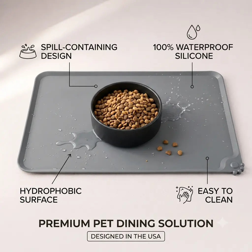 Eco-Friendly Waterproof Silicone Dog Bowl Tray - Bone-Shaped, Raised Edges Prevents Spills, Easy-Clean Pet Feeding Mat for Travel, Floor Protection, Small/Large Messy Eaters