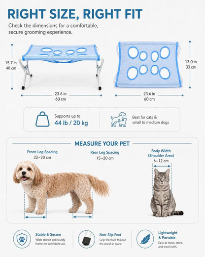 Foldable Pet Bathing Stand, Dog Grooming Hammock with Quick-Dry Mesh, 44 Lb