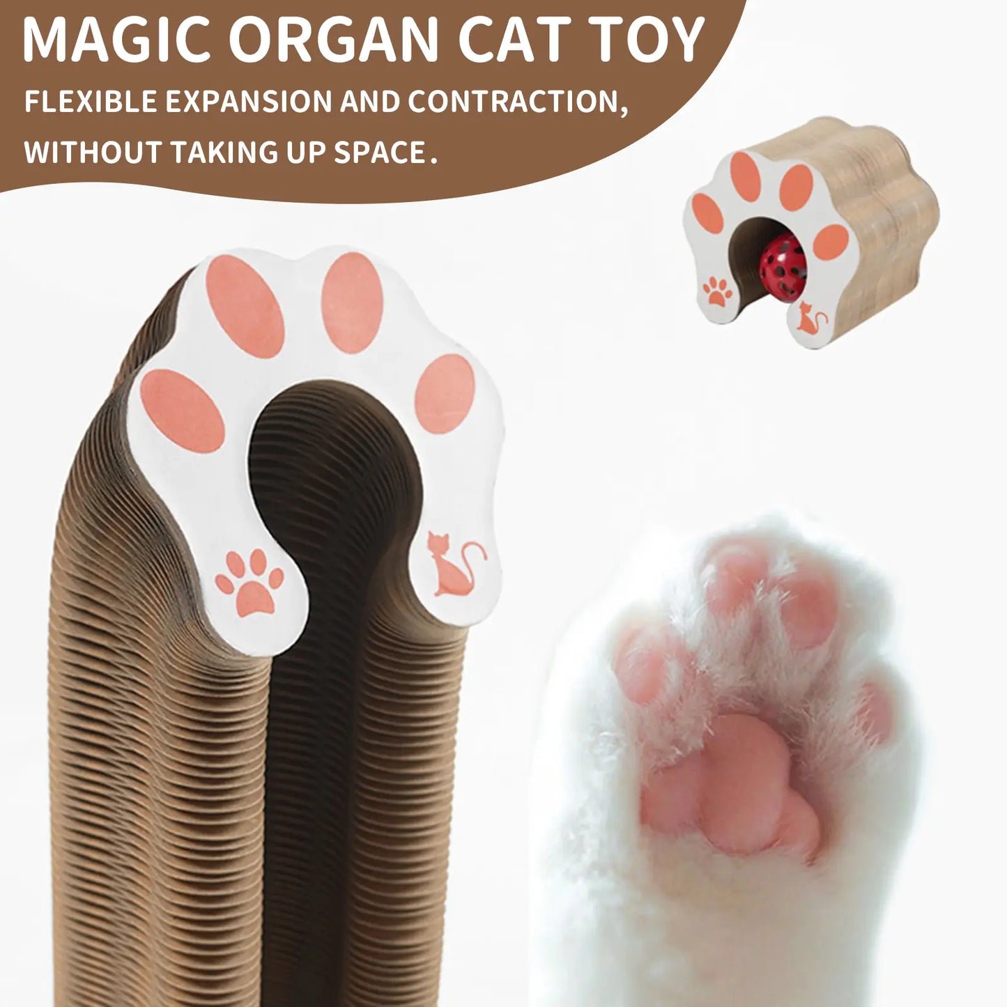 Furfitfun Kitty Kurlz,Foldable Scratcher Toy, Magic Organ Cat Scratching Board Toy with Balls Bells,Made of Recyclable Corrugated Cardboard,Interactive Mental Physical Exercise Toys for Indoor Cats