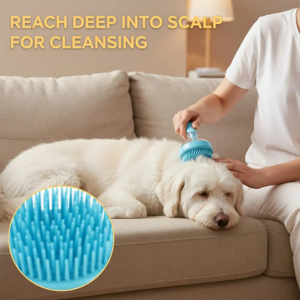  Dual-Function Pet Bathing and Grooming Deshedding Brush with Integrated Soap Dispenser, 8In×3In×4In, Gentle Massage Tool for Dogs and Cats, Enhances Coat Care and Bathing Experience, Promotes Blood Circulation