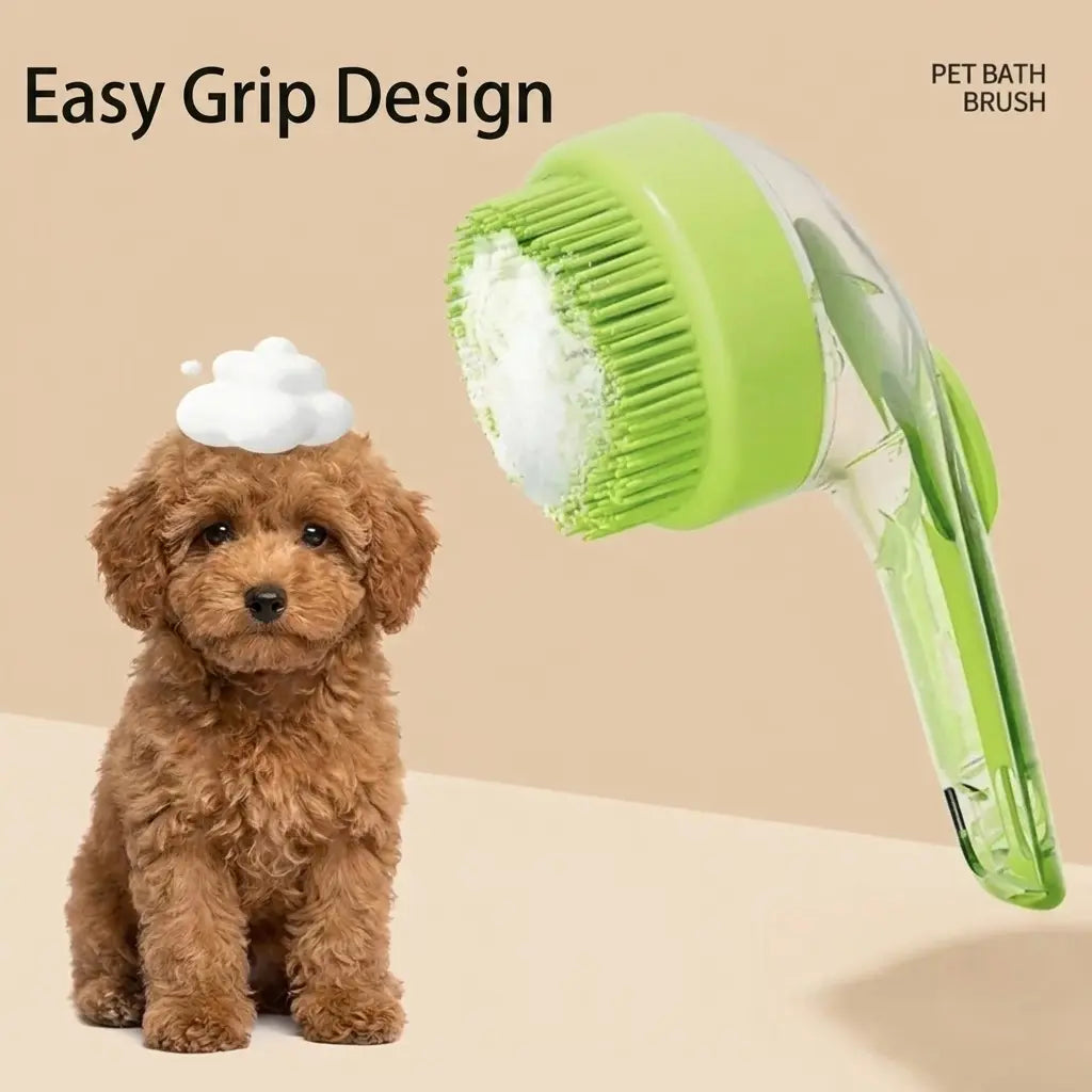  Dual-Function Pet Bathing and Grooming Deshedding Brush with Integrated Soap Dispenser, 8In×3In×4In, Gentle Massage Tool for Dogs and Cats, Enhances Coat Care and Bathing Experience, Promotes Blood Circulation
