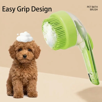  Dual-Function Pet Bathing and Grooming Deshedding Brush with Integrated Soap Dispenser, 8In×3In×4In, Gentle Massage Tool for Dogs and Cats, Enhances Coat Care and Bathing Experience, Promotes Blood Circulation