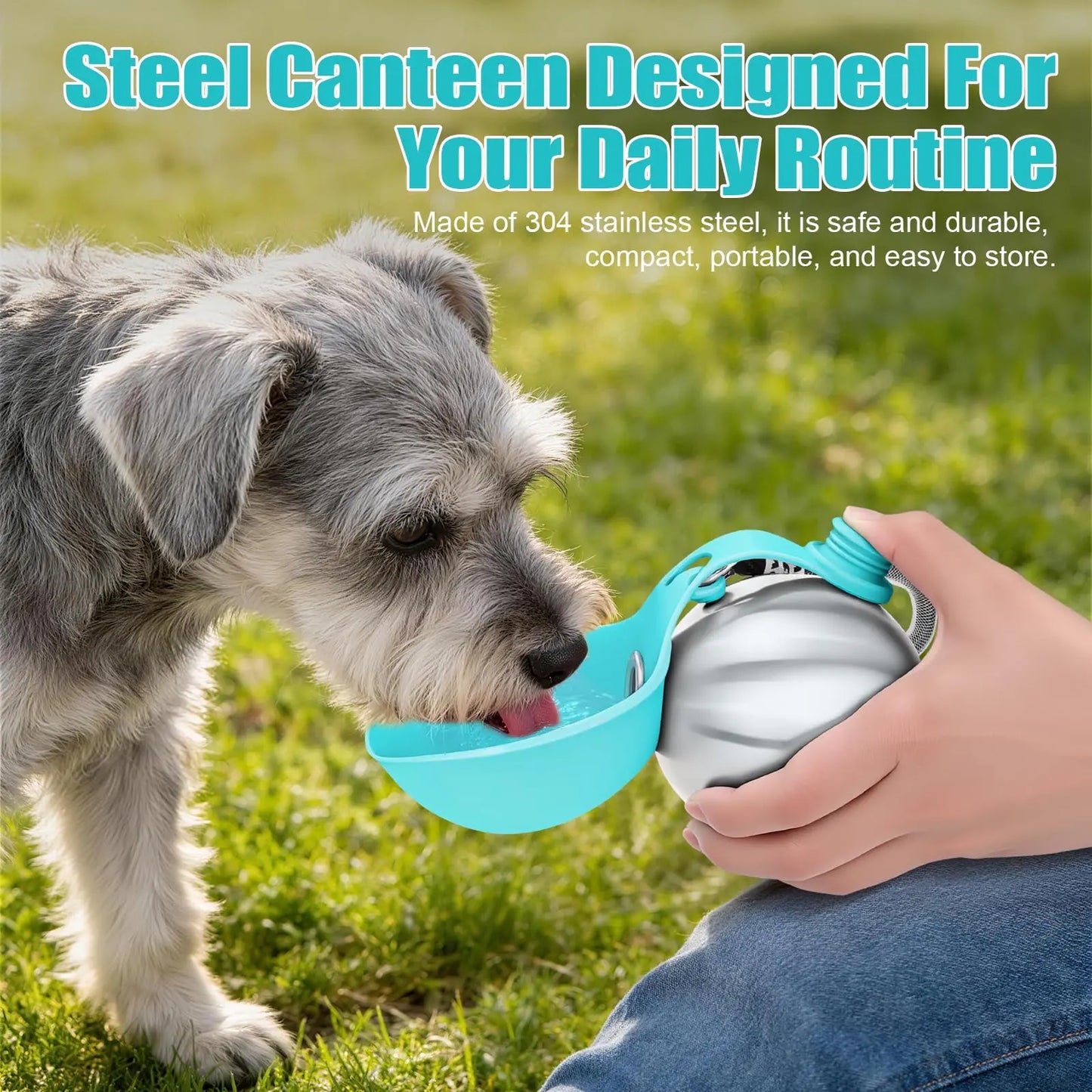 2-in-1 Portable Dog Water Bottle and Bowl, 10oz Stainless Steel Leak-Proof Tumbler for Walking