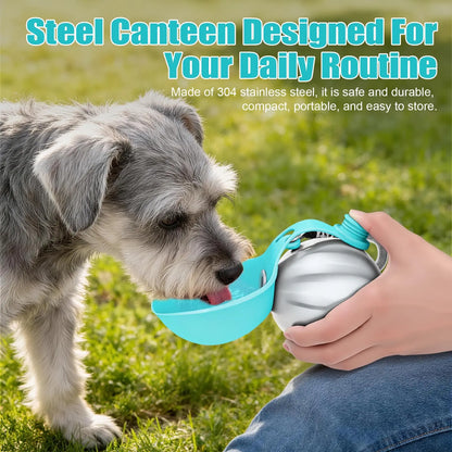 2-in-1 Portable Dog Water Bottle and Bowl, 10oz Stainless Steel Leak-Proof Tumbler for Walking