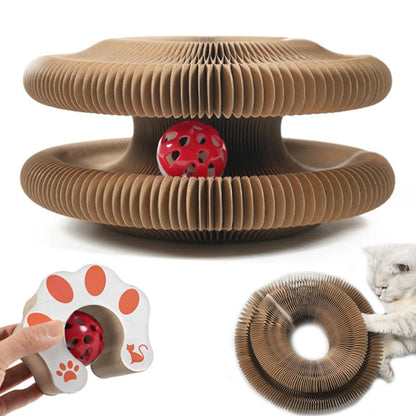 Furfitfun Kitty Kurlz,Foldable Scratcher Toy, Magic Organ Cat Scratching Board Toy with Balls Bells,Made of Recyclable Corrugated Cardboard,Interactive Mental Physical Exercise Toys for Indoor Cats
