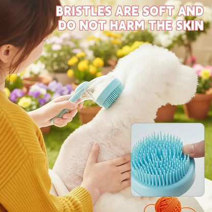  Dual-Function Pet Bathing and Grooming Deshedding Brush with Integrated Soap Dispenser, 8In×3In×4In, Gentle Massage Tool for Dogs and Cats, Enhances Coat Care and Bathing Experience, Promotes Blood Circulation