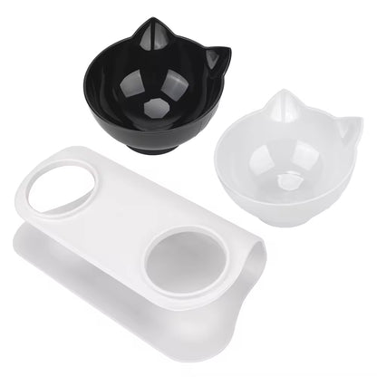 Durable Double Bowls Pet Food Water Feeder with Raised Stand Protection Cervical Non-Slip Cat Bowl Dog Bowl Cat Dogs Feeder