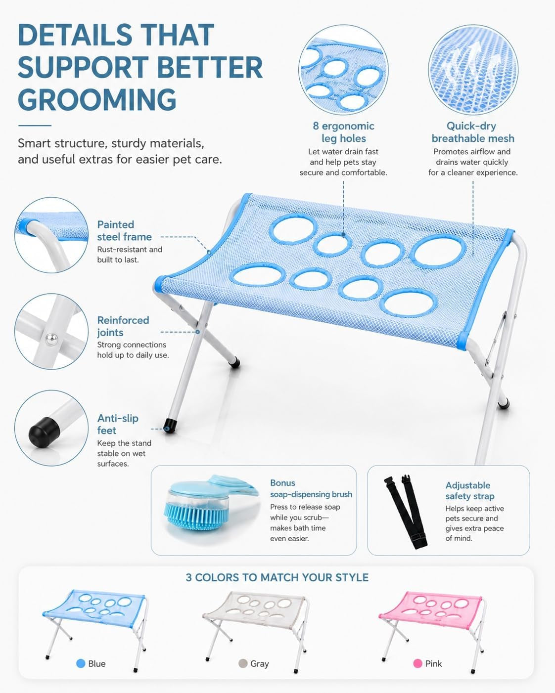 Foldable Pet Bathing Stand, Dog Grooming Hammock with Quick-Dry Mesh, 44 Lb