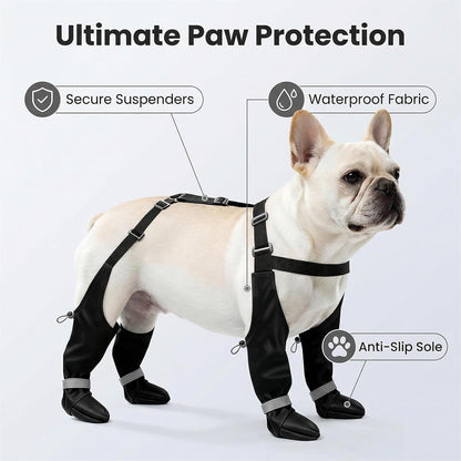 Dog Boots with Adjustable Suspenders, Waterproof Anti-Slip Paw Protection for Small Middle Large Dogs Shoes Leggings Winter Snow Rain Hiking,Black, 4 Pack (L)