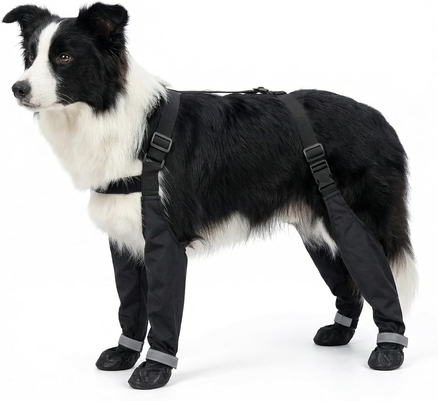 Dog Boots with Adjustable Suspenders, Waterproof Anti-Slip Paw Protection for Small Middle Large Dogs Shoes Leggings Winter Snow Rain Hiking,Black, 4 Pack (L)