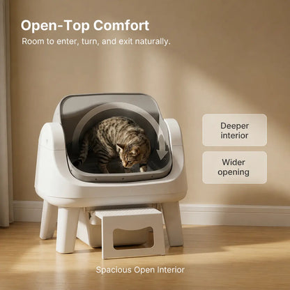 Petpivot Autoscooper 12 Lite Open-Top Automatic Self-Cleaning Cat Litter Box, Easy-Entry Front Step, Triple Safety Protection, No App Required,Back to School