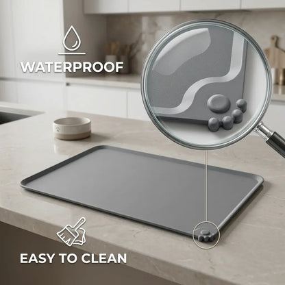 Eco-Friendly Waterproof Silicone Dog Bowl Tray - Bone-Shaped, Raised Edges Prevents Spills, Easy-Clean Pet Feeding Mat for Travel, Floor Protection, Small/Large Messy Eaters
