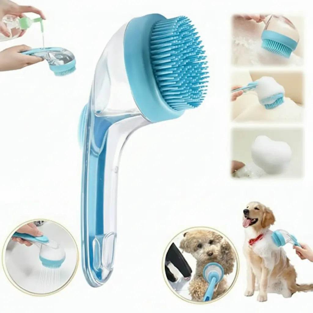  Dual-Function Pet Bathing and Grooming Deshedding Brush with Integrated Soap Dispenser, 8In×3In×4In, Gentle Massage Tool for Dogs and Cats, Enhances Coat Care and Bathing Experience, Promotes Blood Circulation