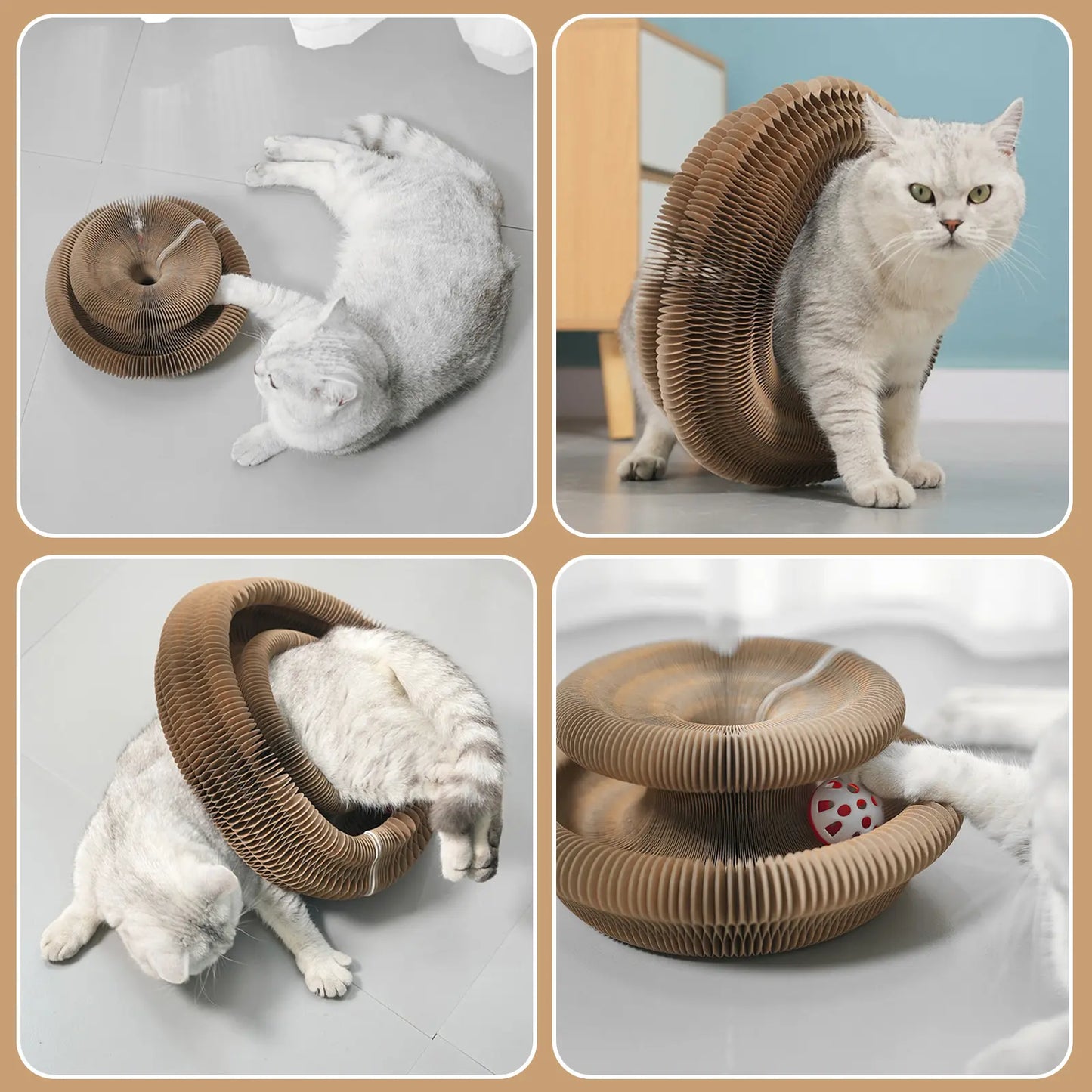 Furfitfun Kitty Kurlz,Foldable Scratcher Toy, Magic Organ Cat Scratching Board Toy with Balls Bells,Made of Recyclable Corrugated Cardboard,Interactive Mental Physical Exercise Toys for Indoor Cats